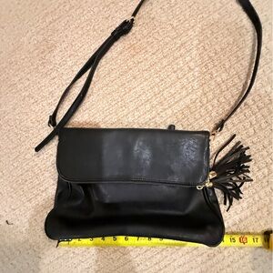 Black Leather Fringe Crossbody Bag